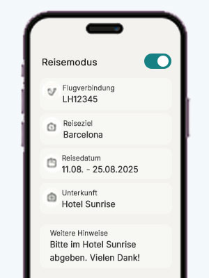 bagly Reisemodus mit Reiseinformationen